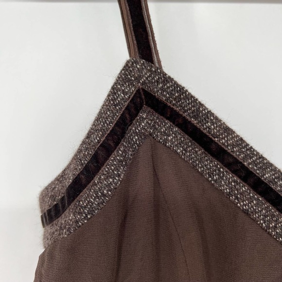 Feraud Pleated Mini Dress Womens Size 10 Brown Silk Strappy Sleeve Sweetheart - Picture 3 of 7